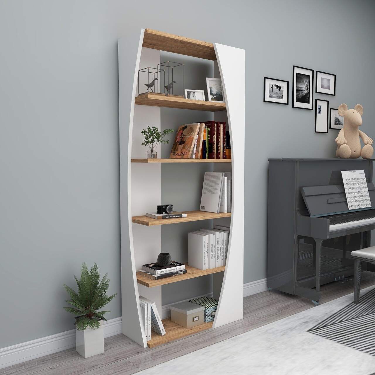 Corp biblioteca, Hanah Home, Selge, 150x63.6x23.8 cm, Pin Atlantic / Alb - imagine 6